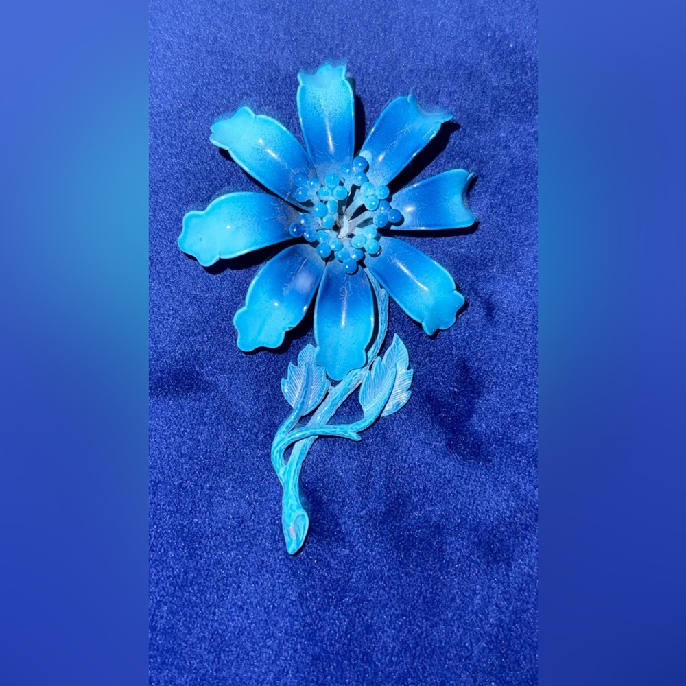 Vivid Blue Floral Statement Vintage Brooch - Women Jewelry
